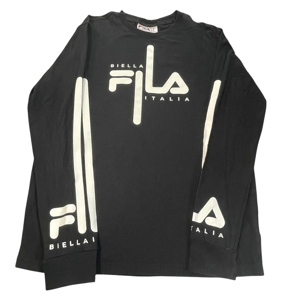 Fila Biella Italia Mens Long Sleeve Graphic T-Shirt Black White Logo Size M